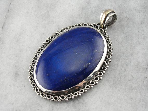 Dark Blue Flower Long Artisan Glass and Sterling Silver Necklace | Handmade  Lampwork UK